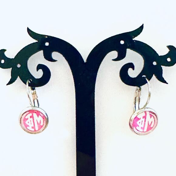 Phi Mu Silver Pink Drop Earrings - Picture 1 of 4